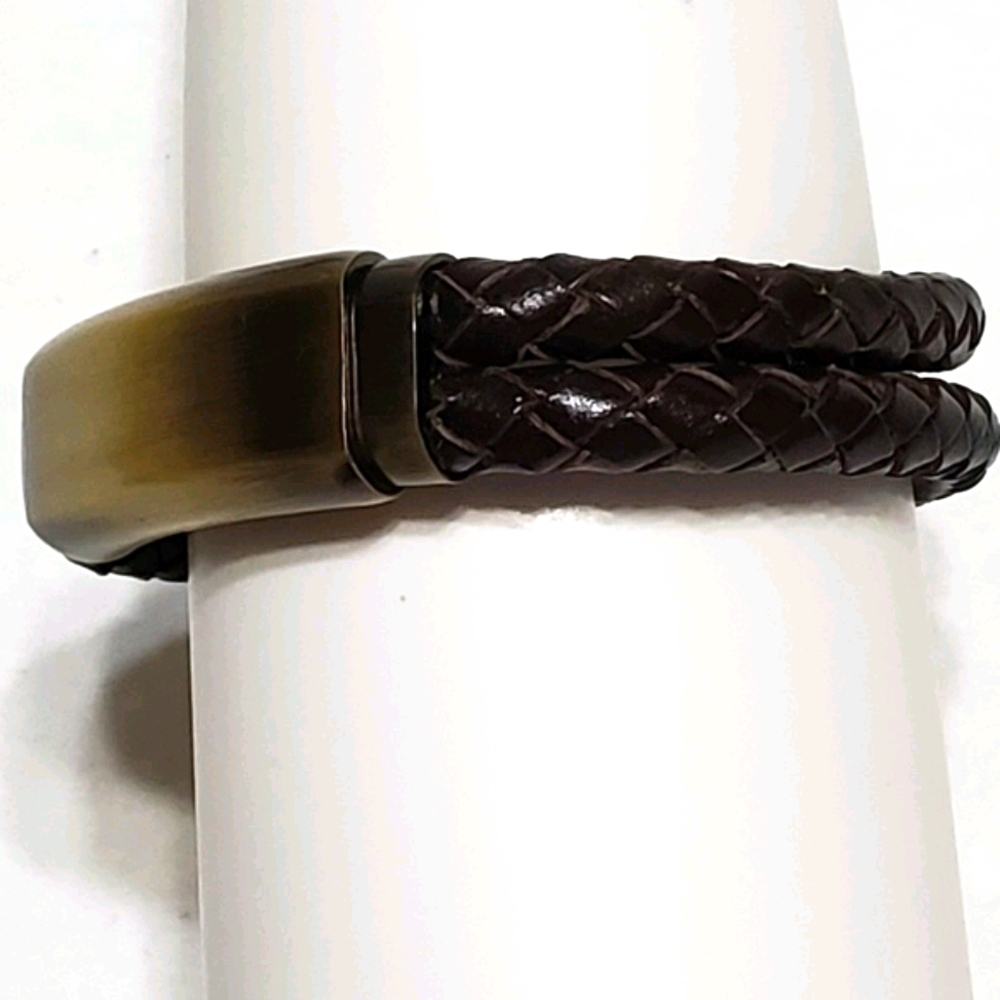 Men's Heavy Duty Brown Double Rope Leather Bracelet - Picture 2 of 6